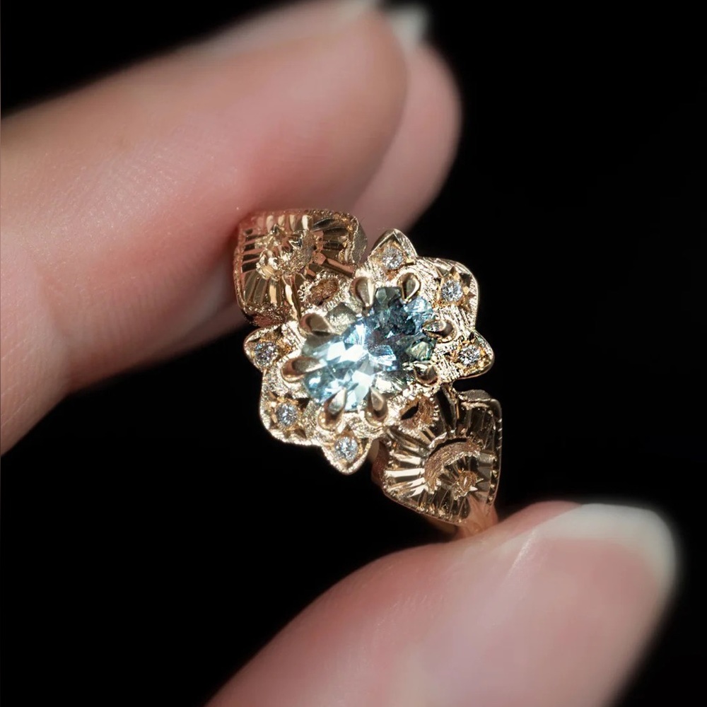 Nora Sermez Artifact 12 Lullaby Baby Moon Ring Aquamarine size 8
